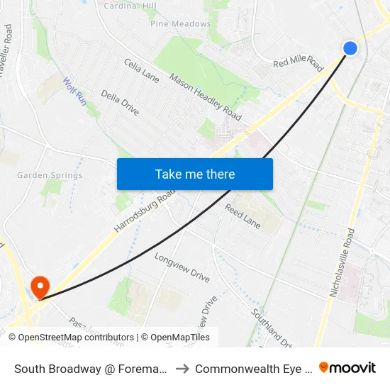 South Broadway @ Foreman Inbound to Commonwealth Eye Surgery map