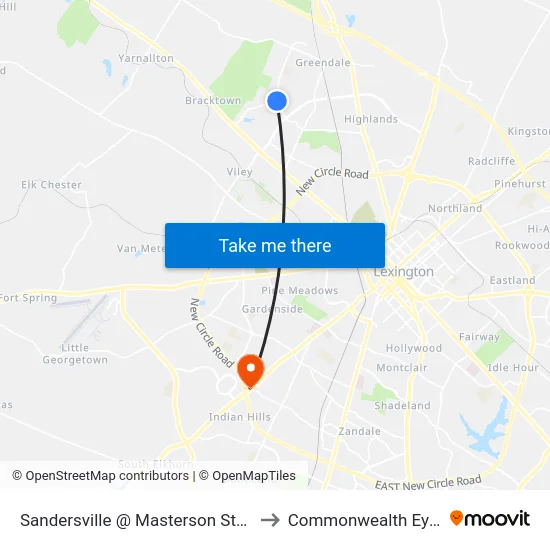 Sandersville @ Masterson Station Inbound to Commonwealth Eye Surgery map