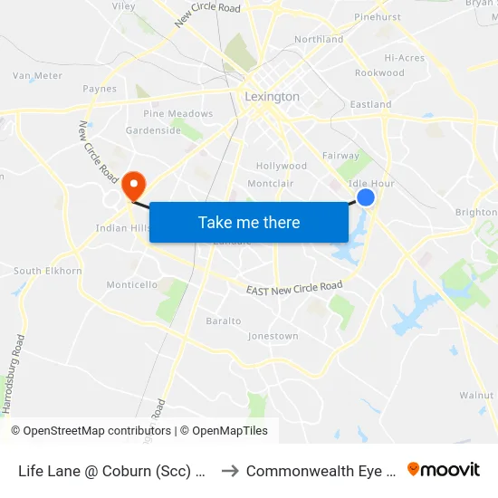 Life Lane @ Coburn (Scc) Outbound to Commonwealth Eye Surgery map