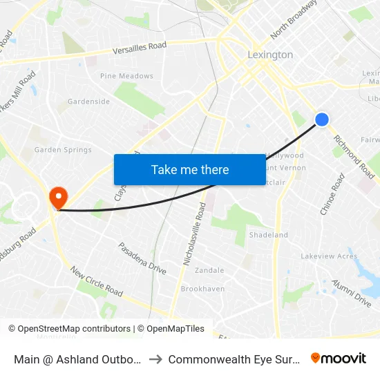 Main @ Ashland Outbound to Commonwealth Eye Surgery map