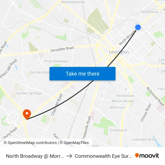 North Broadway @ Morrison to Commonwealth Eye Surgery map