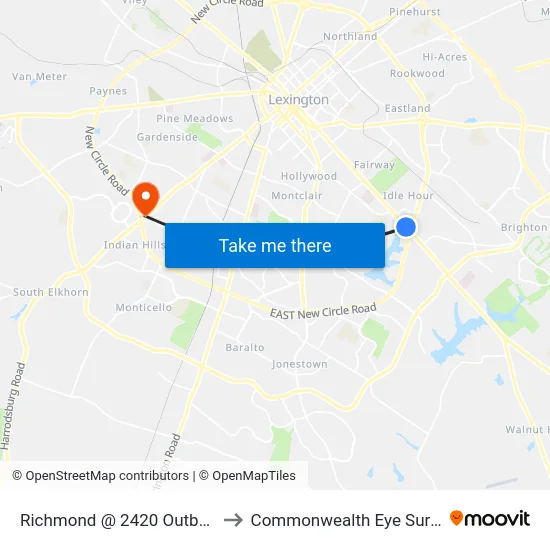 Richmond @ 2420 Outbound to Commonwealth Eye Surgery map
