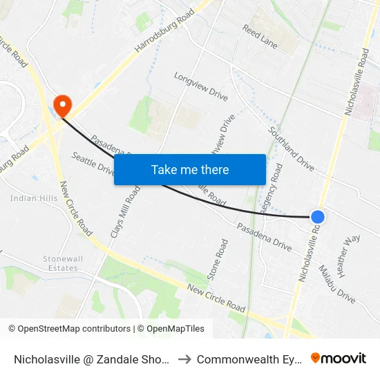 Nicholasville @ Zandale Shopping Center to Commonwealth Eye Surgery map