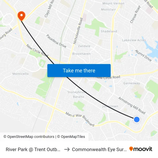 River Park @ Trent Outbound to Commonwealth Eye Surgery map