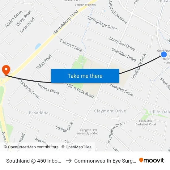 Southland @ 450 Inbound to Commonwealth Eye Surgery map