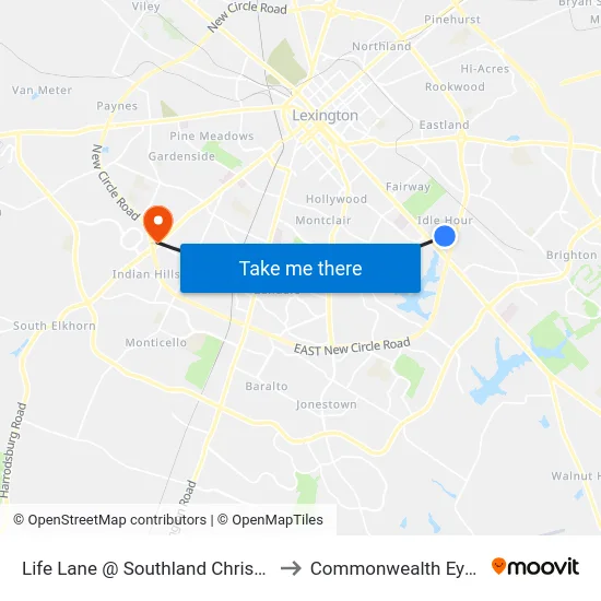 Life Lane @ Southland Christian Inbound to Commonwealth Eye Surgery map