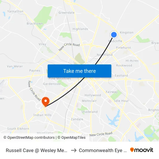 Russell Cave @ Wesley Methodist Ib to Commonwealth Eye Surgery map