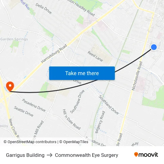Garrigus Building to Commonwealth Eye Surgery map