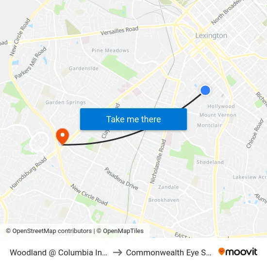 Woodland @ Columbia Inbound to Commonwealth Eye Surgery map