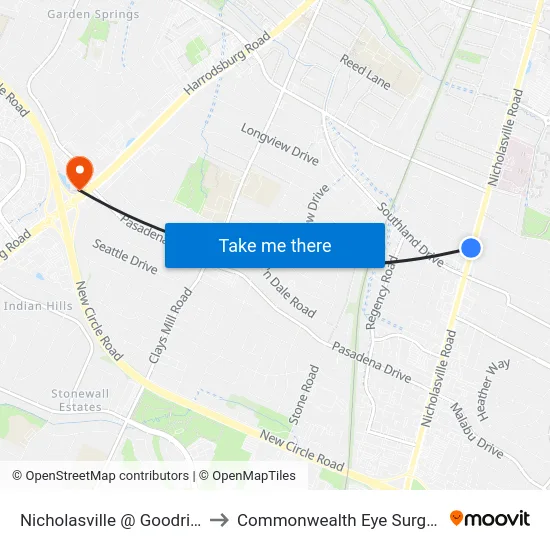 Nicholasville @ Goodrich to Commonwealth Eye Surgery map