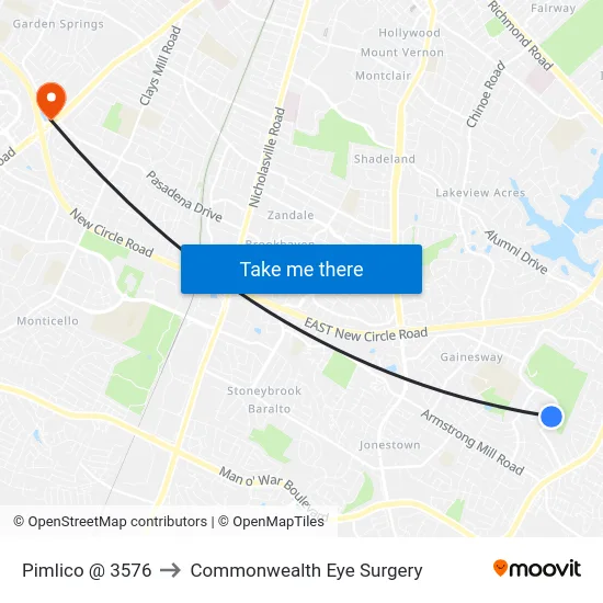 Pimlico @ 3576 to Commonwealth Eye Surgery map