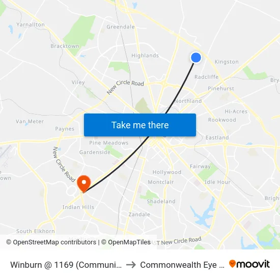 Winburn @ 1169 (Community Action) to Commonwealth Eye Surgery map