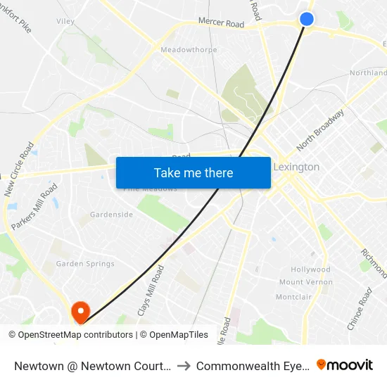 Newtown @ Newtown Court Outbound to Commonwealth Eye Surgery map