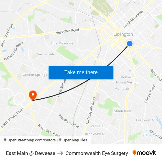 East Main @ Deweese to Commonwealth Eye Surgery map