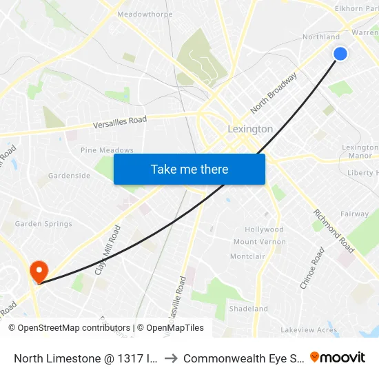North Limestone @ 1317 Inbound to Commonwealth Eye Surgery map