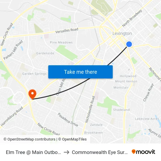 Elm Tree @ Main Outbound to Commonwealth Eye Surgery map