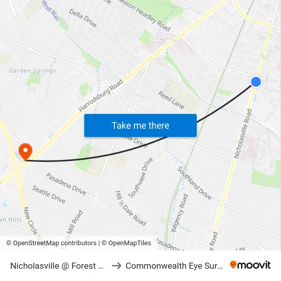 Nicholasville @ Forest Park to Commonwealth Eye Surgery map
