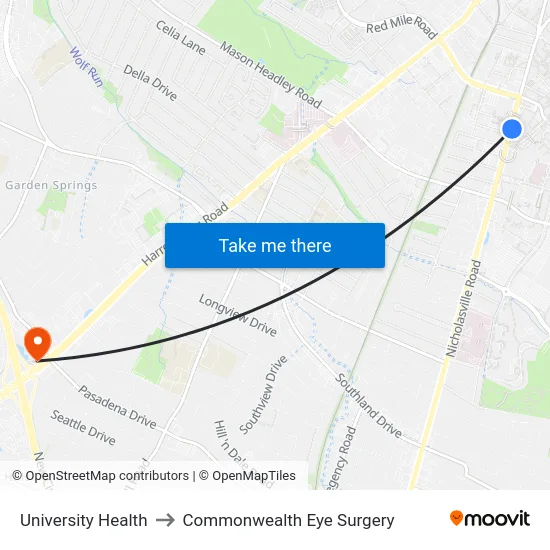 University Health to Commonwealth Eye Surgery map