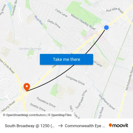 South Broadway @ 1250 (Logan'S) to Commonwealth Eye Surgery map