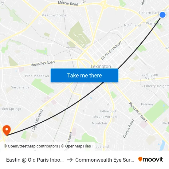 Eastin @ Old Paris Inbound to Commonwealth Eye Surgery map
