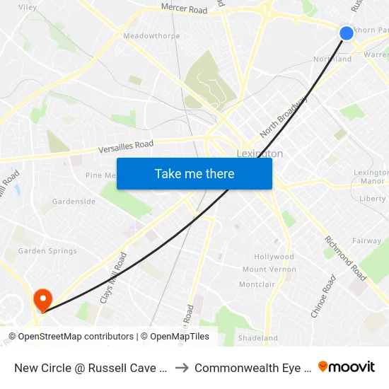 New Circle @ Russell Cave Outbound to Commonwealth Eye Surgery map