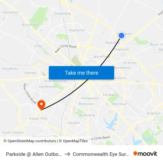 Parkside @ Allen Outbound to Commonwealth Eye Surgery map