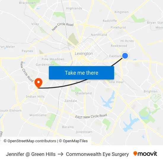Jennifer @ Green Hills to Commonwealth Eye Surgery map