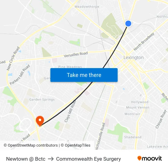 Newtown @ Bctc to Commonwealth Eye Surgery map