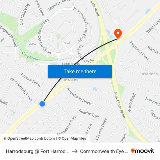Harrodsburg @ Fort Harrods Inbound to Commonwealth Eye Surgery map