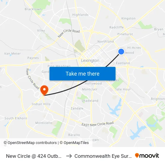 New Circle @ 424 Outbound to Commonwealth Eye Surgery map