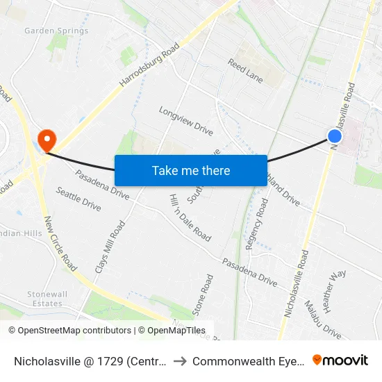 Nicholasville @ 1729 (Central Baptist) to Commonwealth Eye Surgery map