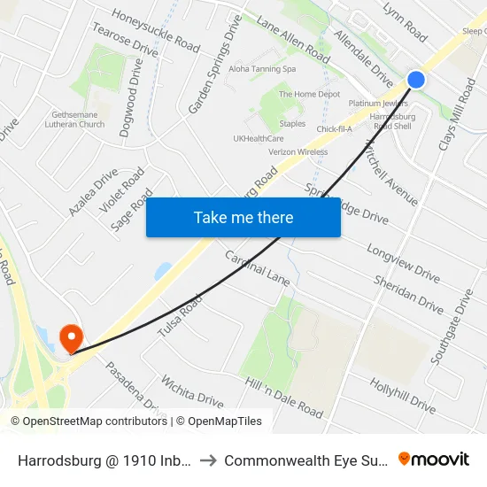 Harrodsburg @ 1910 Inbound to Commonwealth Eye Surgery map