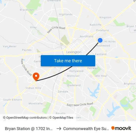 Bryan Station @ 1702 Inbound to Commonwealth Eye Surgery map