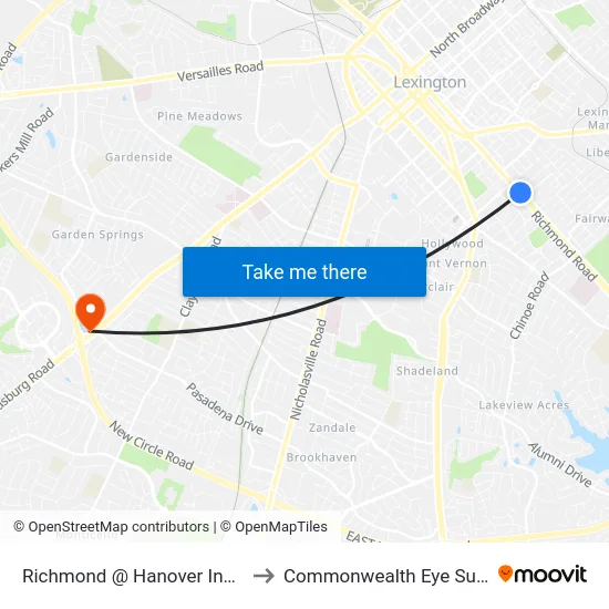 Richmond @ Hanover Inbound to Commonwealth Eye Surgery map