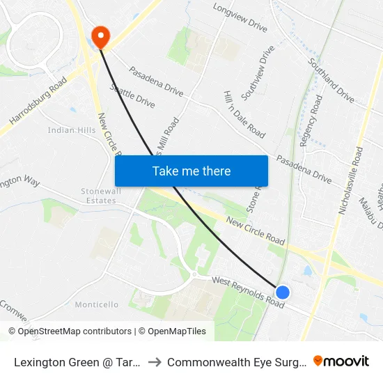 Lexington Green @ Target to Commonwealth Eye Surgery map