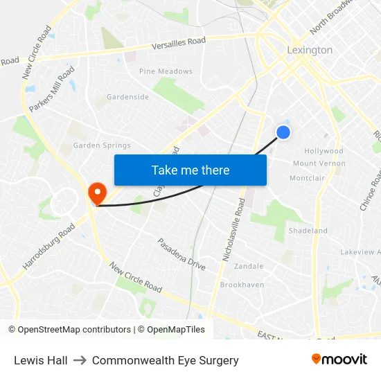 Lewis Hall to Commonwealth Eye Surgery map