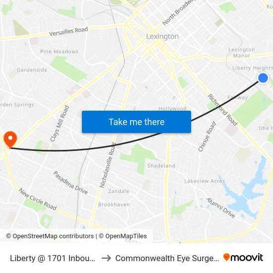 Liberty @ 1701 Inbound to Commonwealth Eye Surgery map
