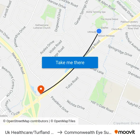 Uk Healthcare/Turfland Clinic to Commonwealth Eye Surgery map