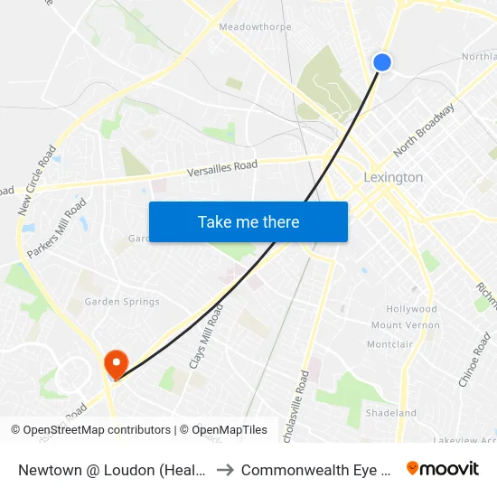 Newtown @ Loudon (Health Dept) to Commonwealth Eye Surgery map