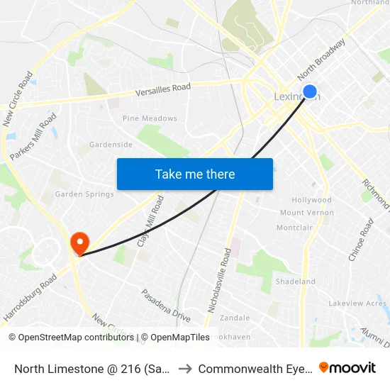 North Limestone @ 216 (Sayre School) to Commonwealth Eye Surgery map