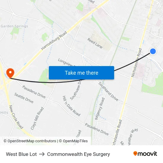 West Blue Lot to Commonwealth Eye Surgery map