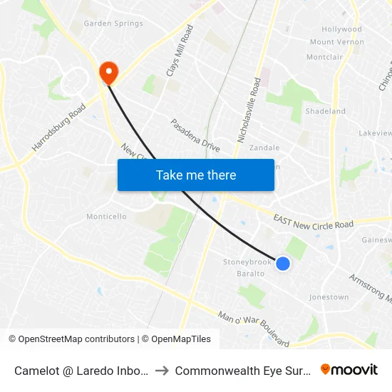Camelot @ Laredo Inbound to Commonwealth Eye Surgery map