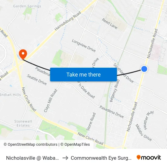 Nicholasville @ Wabash to Commonwealth Eye Surgery map