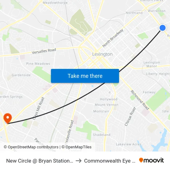 New Circle @ Bryan Station Inbound to Commonwealth Eye Surgery map