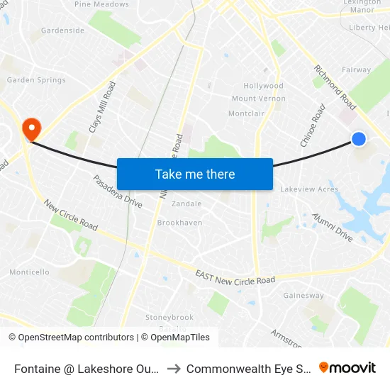 Fontaine @ Lakeshore Outbound to Commonwealth Eye Surgery map