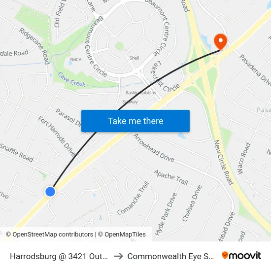 Harrodsburg @ 3421 Outbound to Commonwealth Eye Surgery map