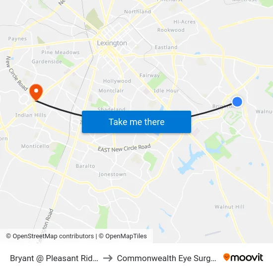 Bryant @ Pleasant Ridge to Commonwealth Eye Surgery map