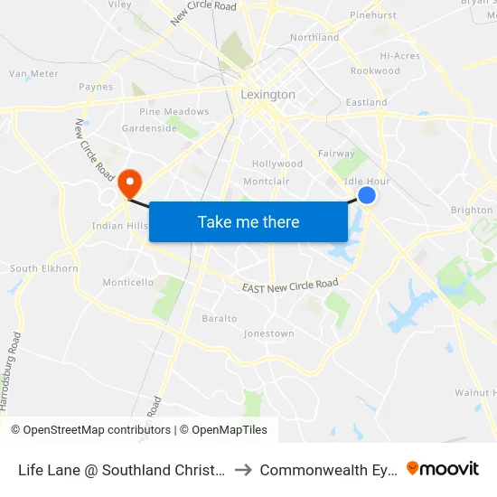 Life Lane @ Southland Christian Outbound to Commonwealth Eye Surgery map