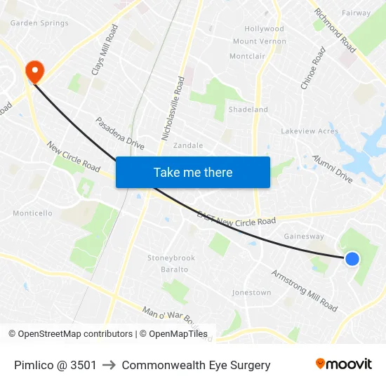 Pimlico @ 3501 to Commonwealth Eye Surgery map
