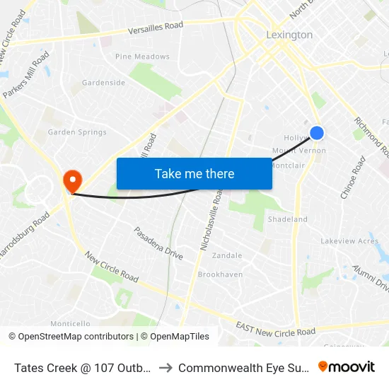 Tates Creek @ 107 Outbound to Commonwealth Eye Surgery map